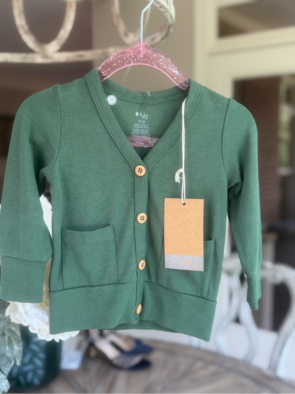+NWT Kyte Baby Forest Green Pocket Cardigan 6-12M